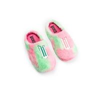 Wicked Girls Pink and Green Fluffy Mule Slippers | Indoor Lounging Footwear with 'W' Logo | Comfy Slippers for Kids | Perfect for Relaxing at Home Merch - 13 UK Child