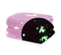 WICKED GIZMOS Glow in the Dark Blanket - 127 x 152 cm Soft Fluffy Fleece Blanket for Kids, Cosy & Snuggly Flannel Throw, Ideal for Girls or Boys - Pink Unicorns