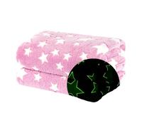 Wicked Gizmos Glow in the Dark Blanket - Ultra Soft Fluffy Faux Fur Throw in Microfibre Fleece for Bed, Sofa, Couch - Luminous Star Pattern, Warm & Lightweight - Kids & Adults, Pink