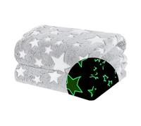 Wicked Gizmos Glow in the Dark Fluffy Throw Over in Soft and Plush Faux-Fur Microfibre Fleece Finish for Bed, Sofa or Couch (Grey Stars)