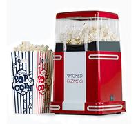 WICKED GIZMOS Red Electric 1200W Retro Popcorn Maker - Make Delicious Healthy Fat Free Hot Air Popped Cinema Popcorn at home in just 3 minutes - Complete with 6 Serving Boxes and Butter Scoop