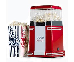 WICKED GIZMOS Retro Popcorn Machine - 1200W Popcorn Maker w/ One Touch Operation, Oil-Free Design, 6 Boxes & Butter Scoop - Pop Corn Maker Machine for Home Theatres, Movie Nights & Parties (Red)