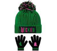 WICKED Hat and Gloves Set for Kids, Glinda and Elphaba Girls Hat with Pom Pom & Gloves, Green, One Size