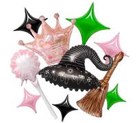 Wicked Party Balloons Green Pink Fairy Witch Balloon Sparklers Broom Balloons Wizard Decorations Wicked Birthday Party Decorations Magic Themed Decor Witch Themed Party Halloween Supplies