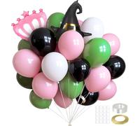 Wicked Party Decorations Sets, 12 Inch Green Pink Black White Balloons with Pink Crow and Wizard Hat Party Decoration for Cosplay Birthday Shower Decor Supplies (Type B)