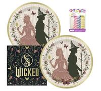 Wicked Party Supplies Pack for 16 Guests - Includes 9" Plates, Luncheon Napkins & Birthday Candles - Wicked the Musical Birthday Party Set