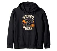 Wicked Pussy Cat On Broom Zip Hoodie