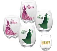 Wicked Stemless Wine Glasses Set of 4, 18oz - Officially Licensed - Broadway Theater Gift for Fans of the Musical Play & Movie - Glinda Popular & Elphaba Defy Gravity Designs - For Adults, Women, Men