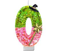 Wicked-Themed Birthday Number Candle - Pink & Green Glitter Candle with Holder for Cake | Magical Party Decor for Girls, Teens, Theatre Fans, Broadway Lovers, Witch Party Supplies-0