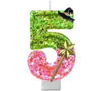 Wicked-Themed Birthday Number Candle - Pink & Green Glitter Candle with Holder for Cake | Magical Party Decor for Girls, Teens, Theatre Fans, Broadway Lovers, Witch Party Supplies-5