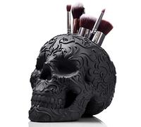 Wicked Vanity Beauty Skull Makeup Brush Holder/Pen Holder/Vanity Desk Office Organizer Stationary Decor Planter (Jet Black)