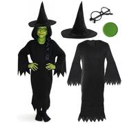 Wicked Witch Costume - Dress, Hat, Glasses & Face Paint I Love Fancy Dress Black Large