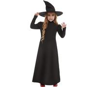 Smiffys Wicked Witch Girl Costume, Black with Dress & Hat, Halloween Child Fancy Dress, Witch Dress Up Costumes, World Book Day