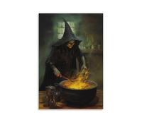 Wicked Witch Mixing Potion Vintage Halloween Wall Art Paintings Canvas Prints Poster Artwork for Living Room Bedroom Bathroom Office Home Decor 20x30inch(50x75cm)