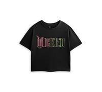 Wicked Women's Black Cropped Short Sleeve Graphic Tee | Green Pink Logo T-Shirt | Classic Crew Neck Top | Movie Merchandise | Casual Fashion Apparel Merch - Small