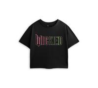 Wicked Women's Black Cropped Short Sleeve Graphic Tee | Green Pink Logo T-Shirt | Classic Crew Neck Top | Movie Merchandise | Casual Fashion Apparel Merch - Small