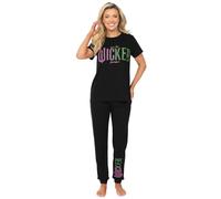 Wicked Womens Ladies Long Pyjama Set (10-12) Black
