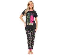 Wicked Womens Long Cotton Pyjama Set Ladies PJ's (12-14) Black
