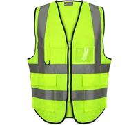 WICKEDFASHIONS123 Adults Hi Vis Viz Safety Vest Top Mens High Visibility Reflective Tape Zip Up Waistcoat Long Sleeve Pocket Vest Casual Wear Work Wear Hi Vis Jacket Plus Size S-5XL