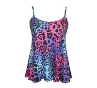 WICKEDFASHIONS123 Ladies Cami Swing Vest Sleeveless Strappy Casual Tank Top Women’s Summer Fashion Plain Printed Cami Sole Shirt Floral Print Top (Multi Leopard UK 20-22)