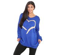 WICKEDFASHIONS123 Ladies Plus Size Sweatshirt Heart Print Knitted Jumper Loose Fit Oversized Sweater Womens Winter Warm Knitwear Jumpers Long Sleeve Baggy Sweatshirt Tunic (Royal Blue UK 20-22)