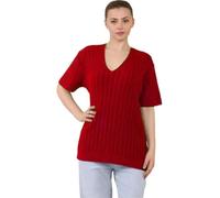 WICKEDFASHIONS123 Ladies Short Sleeve V Neck Knitted Sweater Womens All Over Cable Knitted Jumper Classic Plain Top Pullover Knit Warm Jumper Casual Winter Wear Top Plus Size
