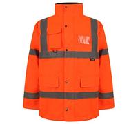 WICKEDFASHIONS123 Mens Hi Vis Parka Jacket Reflective Tape Work Coat Two Tone Sweater Unisex Outdoor Utility High Visibility Multi-Pocket Long Waterproof Adults Workwear