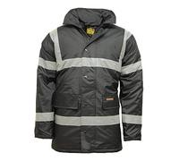 WICKEDFASHIONS123 Mens Hi Vis Parka Jacket Reflective Tape Work Coat Two Tone Sweater Unisex Outdoor Utility High Visibility Multi-Pocket Long Waterproof Adults Workwear