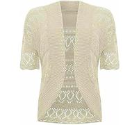 WICKEDFASHIONS123 New Ladies Plus Size Knitted Crochet Bolero Shrugs Womens Short Sleeves Cardigan Tops Open Front Knitted Plain Shrug Casual Cardigan UK8-28