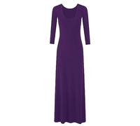 WICKEDFASHIONS123 Woman with Long Sleeves Stretch Flat Slim fit Flared Scoop Neck Casual Long Jersey Maxi Dress Purple 16-18