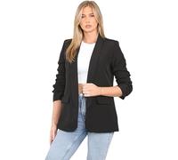 WICKEDFASHIONS123 Women Ruched Sleeve Fully Lined Blazer Plain Open Collared Casual Jacket Top Ladies Ladies Open Front Ruched Sleeve Casual Office Work Blazer Jacket UK Size 8-20 Write Title Black