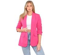 WICKEDFASHIONS123 Women Ruched Sleeve Fully Lined Blazer Plain Open Collared Casual Jacket Top Ladies Ladies Open Front Ruched Sleeve Casual Office Work Blazer Jacket UK Size 8-20 Write Title Cerise