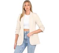 WICKEDFASHIONS123 Women Ruched Sleeve Fully Lined Blazer Plain Open Collared Casual Jacket Top Ladies Ladies Open Front Ruched Sleeve Casual Office Work Blazer Jacket UK Size 8-20 Write Title Stone