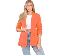 WICKEDFASHIONS123 Women Ruched Sleeve Fully Lined Blazer Plain Open Collared Casual Jacket Top Ladies Ladies Open Front Ruched Sleeve Casual Office Work Blazer Jacket UK Size 8-20 Write Title Orange