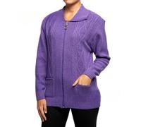 WICKEDFASHIONS123 Women’s Cable Knitted Collared Sweater Front Pocketed Ladies Cardigan Long Sleeves Winter Wear Zipper Cardigan Classy Knitwear Plus Size Sweater Purple/UK 20-22