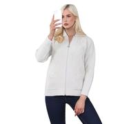 WICKEDFASHIONS123 Women’s Cable Knitted Collared Sweater Front Pocketed Ladies Cardigan Long Sleeves Winter Wear Zipper Cardigan Classy Knitwear Plus Size Sweater Stone/UK 20-22