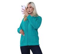 WICKEDFASHIONS123 Women’s Cable Knitted Collared Sweater Front Pocketed Ladies Cardigan Long Sleeves Winter Wear Zipper Cardigan Classy Knitwear Plus Size Sweater Jade Green/UK 20-22