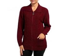 WICKEDFASHIONS123 Women’s Cable Knitted Collared Sweater Front Pocketed Ladies Cardigan Long Sleeves Winter Wear Zipper Cardigan Classy Knitwear Plus Size Sweater Wine/UK 20-22