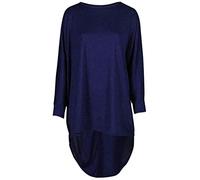 WICKEDFASHIONS123 Women’s Hi Low Hem Baggy Dress Shirt Batwing Long Sleeve Dress Top Ladies Casual Wear Oversized Long Top Navy UK 24-26