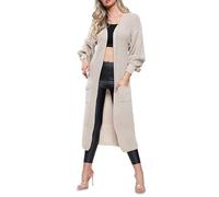 WICKEDFASHIONS123 Women’s Long Balloon Sleeve Knitted Boyfriend Cardigan Cable Knit Open Front Pullover Sweater Ladies Winter Wear Maxi Cardigan Top Balloon Sleeve Stone 8-10