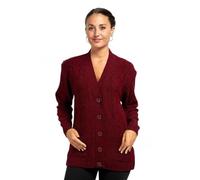 WICKEDFASHIONS123 Women’s Long Sleeve Chunky Cable Knitted 5 Button Cardigan Front 2 Pockets Casual Winter Warm Jumper Sweater Top Wine UK 20-22