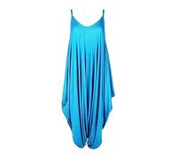 WICKEDFASHIONS123 Women’s Plain Lagenlook Baggy Sleeveless Cami Strappy Plus Size Summer Beach V-Neck Ladies Jumpsuit Dress Tuequoise 24-26