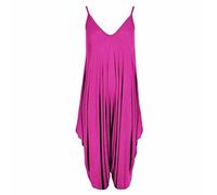 WICKEDFASHIONS123 Women’s Plain Lagenlook Baggy Sleeveless Cami Strappy Plus Size Summer Beach V-Neck Ladies Jumpsuit Dress Fuchsia 12-14