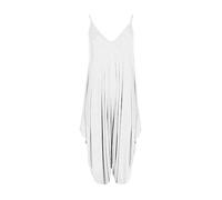 WICKEDFASHIONS123 Women’s Plain Lagenlook Baggy Sleeveless Cami Strappy Plus Size Summer Beach V-Neck Ladies Jumpsuit Dress White 12-14