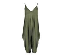 WICKEDFASHIONS123 Women’s Plain Lagenlook Baggy Sleeveless Cami Strappy Plus Size Summer Beach V-Neck Ladies Jumpsuit Dress Khaki 12-14