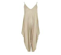 WICKEDFASHIONS123 Women’s Plain Lagenlook Baggy Sleeveless Cami Strappy Plus Size Summer Beach V-Neck Ladies Jumpsuit Dress Stone 16-18