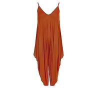 WICKEDFASHIONS123 Women’s Plain Lagenlook Baggy Sleeveless Cami Strappy Plus Size Summer Beach V-Neck Ladies Jumpsuit Dress Rust 16-18