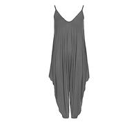 WICKEDFASHIONS123 Women’s Plain Lagenlook Baggy Sleeveless Cami Strappy Plus Size Summer Beach V-Neck Ladies Jumpsuit Dress Charcoal 16-18