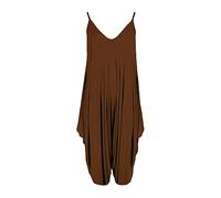 WICKEDFASHIONS123 Women’s Plain Lagenlook Baggy Sleeveless Cami Strappy Plus Size Summer Beach V-Neck Ladies Jumpsuit Dress Brown 20-22