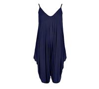 WICKEDFASHIONS123 Women’s Plain Lagenlook Baggy Sleeveless Cami Strappy Plus Size Summer Beach V-Neck Ladies Jumpsuit Dress Navy 12-14